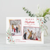 Elegant Holly Berries 2 Foto Rot Frohe Weihnachten (Stehend Vorderseite)