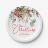 Elegant Holly Berries and Pine Cones Weihnachten Pappteller (Vorderseite)