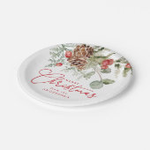 Elegant Holly Berries and Pine Cones Weihnachten Pappteller (Schrägansicht)