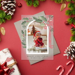Elegant Holly Berries Arch Photo Christmas Card Acryleinladungen
