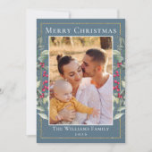 Elegant Holly Berries Blue Gray Weihnachten 2 Foto (Vorderseite)