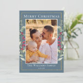 Elegant Holly Berries Blue Gray Weihnachten 2 Foto (Stehend Vorderseite)