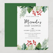 Elegant Holly Berries Christmas Baby Shower Einladung (Vorne/Hinten)