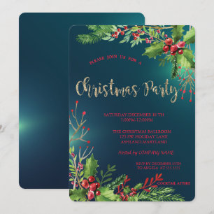 Elegant Holly Berries Company Weihnachtsfeier Einladung