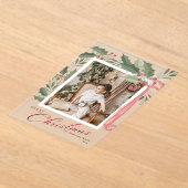 Elegant Holly Berries Family Photo Christmas Card Acryleinladungen (Ablage )