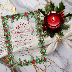 Elegant Holly Berries Frame 30. Geburtstag Party Acryleinladungen