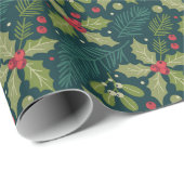Elegant Holly Berries Greenery Christmas Gift Geschenkpapier (Rolleneckpunkt)