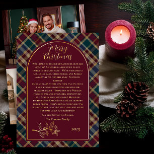 Elegant Holly   Berries Rich Kariertes Foto Folien Feiertagskarte