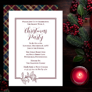 Elegant Holly Berries Rich Kariertes Party Feiertagskarte