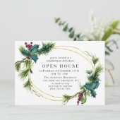 Elegant Holly Berry CHRISTMAS HOLIDAY OPEN HOUSE Einladung (Stehend Vorderseite)