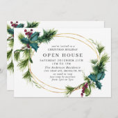Elegant Holly Berry CHRISTMAS HOLIDAY OPEN HOUSE Einladung (Vorne/Hinten)