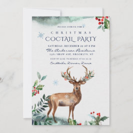 Elegant Holly Berry Deer Christmas COCTAIL PARTY Einladung