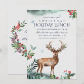 Elegant Holly Berry Deer Weihnachtsfest Mittagesse Einladung (Vorne/Hinten)