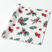Elegant Holly Berry Holiday Weihnachten Rustikal Geschenkpapier (Ungerollt)