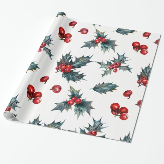 Elegant Holly Berry Holiday Weihnachten Rustikal Geschenkpapier (Ungerollt)
