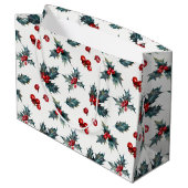 Elegant Holly Berry Holiday Weihnachten Rustikal Große Geschenktüte (Rückseite Schrägansicht)