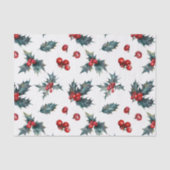 Elegant Holly Berry Holiday Weihnachten Rustikal Seidenpapier (Vorderseite)