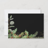 Elegant Holly Berry n Pine Black n Gold Wedding RSVP Karte (Rückseite)
