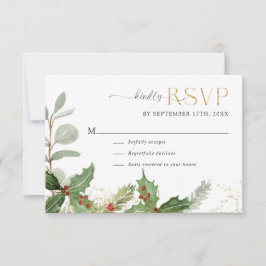 Elegant Holly Berry n Pine Gold Stars Hochzeit RSVP Karte