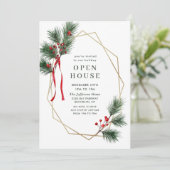 Elegant Holly Berry Pine Fir Christmas Open House Einladung (Stehend Vorderseite)