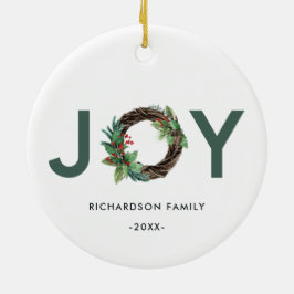 ELEGANT HOLLY BERRY RED GREEN JOY WREATH CHRISTMAS KERAMIK ORNAMENT