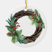 ELEGANT HOLLY BERRY SILVER JOY WREATH CHRISTMAS KERAMIK ORNAMENT (Vorne)