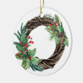 ELEGANT HOLLY BERRY SILVER JOY WREATH CHRISTMAS KERAMIK ORNAMENT (Links)