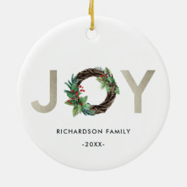 ELEGANT HOLLY BERRY SILVER JOY WREATH CHRISTMAS KERAMIK ORNAMENT