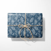 Elegant Holly & Berry Stems Blue Geschenkpapier