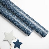 Elegant Holly & Berry Stems Blue Geschenkpapier