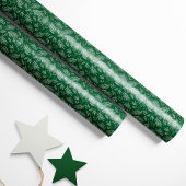 Elegant Holly & Berry Stems Green Geschenkpapier