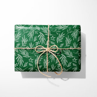 Elegant Holly & Berry Stems Green Geschenkpapier