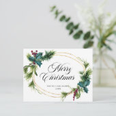 Elegant Holly Berry Weihnachtsgrüße Postkarte (Stehend Vorderseite)