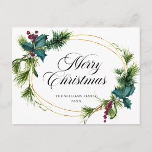 Elegant Holly Berry Weihnachtsgrüße Postkarte