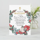 Elegant Holly Berry Winter Baptisse Einladung (Stehend Vorderseite)