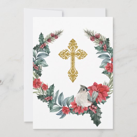 Elegant Holly Berry Winter Baptisse Einladung (Rückseite)