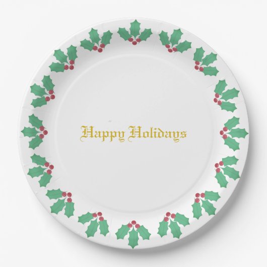 Elegant Holly Berry Wreath Pappteller (Vorderseite)