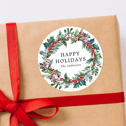 Elegant Holly Berry Wreath Runder Aufkleber