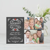 Elegant Holly Chalkboard Weihnachten 3-Foto Collag (Stehend Vorderseite)