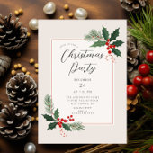 Elegant Holly Christmas Party Invitation Einladung