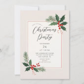 Elegant Holly Christmas Party Invitation Einladung (Vorderseite)