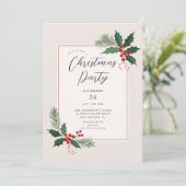 Elegant Holly Christmas Party Invitation Einladung (Stehend Vorderseite)