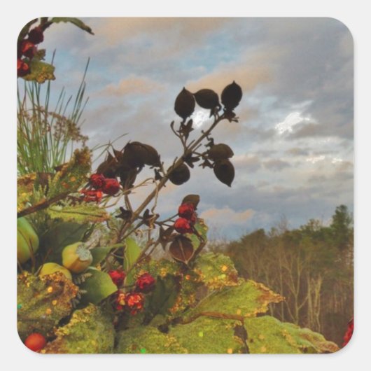 Elegant Holly Christmas Quadratischer Aufkleber (Vorderseite)