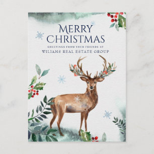 Elegant Holly Deer Christmas Corporate Gruß Postkarte