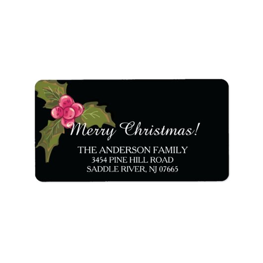 Elegant Holly Evergreen Weihnachten Rücksendeadres Adressaufkleber (Vorne)
