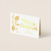 Elegant Holly Frohe Weihnachts Gruß FOTO Gold Folienkarte (Vorderseite)