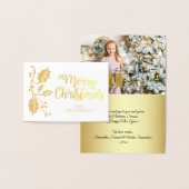 Elegant Holly Frohe Weihnachts Gruß FOTO Gold Folienkarte (Anzeige)