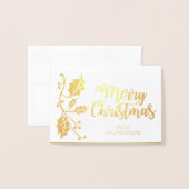 Elegant Holly Frohe Weihnachts Gruß FOTO Gold Folienkarte (Vorderseite mit Umschlag)