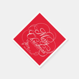 Elegant Holly Merry Christmas Red Serviette
