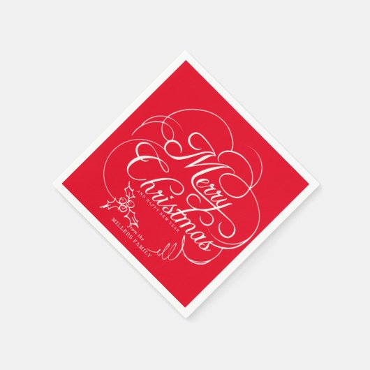 Elegant Holly Merry Christmas Red Serviette (Ecke)